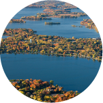 Drone Image of Forested Landscape with Lakes, Rivers and Islands